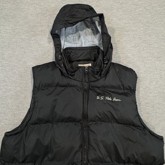 US Polo Assn Mens 2X Black Puffer Vest Hooded Full Zip Outdoor Warm Activewear - Picture 9 of 16